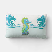 Rectangle Bébé hippocampe | Coussin lombaire bleu (Verso)