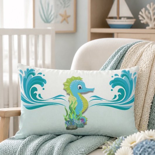 Rectangle Bébé hippocampe | Coussin lombaire bleu