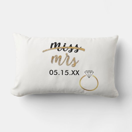 Rectangle Black & Gold Miss Mme Nom Date Lumbar Coussin (Recto)