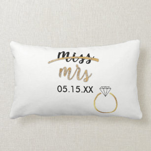 Rectangle Black & Gold Miss Mme Nom Date Lumbar Coussin