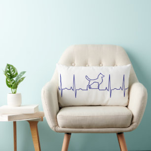 Rectangle Bleu Chien Heartbeat Lumbar Coussin