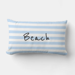 Rectangle Bleu clair moderne rayures blanches Plage coussin 