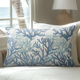 Rectangle Bleu et blanc Coral Lumbar Coussin
