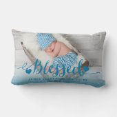 Rectangle Blue Baby Birth Photo Keepsaké Coussin (Verso)