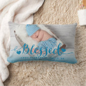 Rectangle Blue Baby Birth Photo Keepsaké Coussin (Couverture)