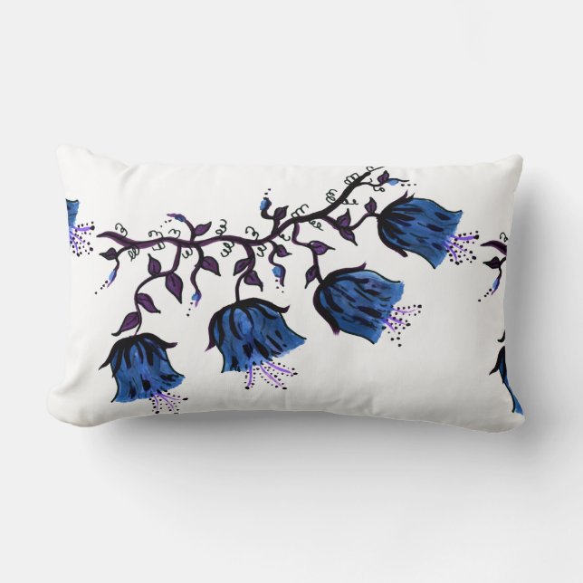 Rectangle Blue Canterbury Bells Vine Fleurs Lumbar Coussin (Recto)