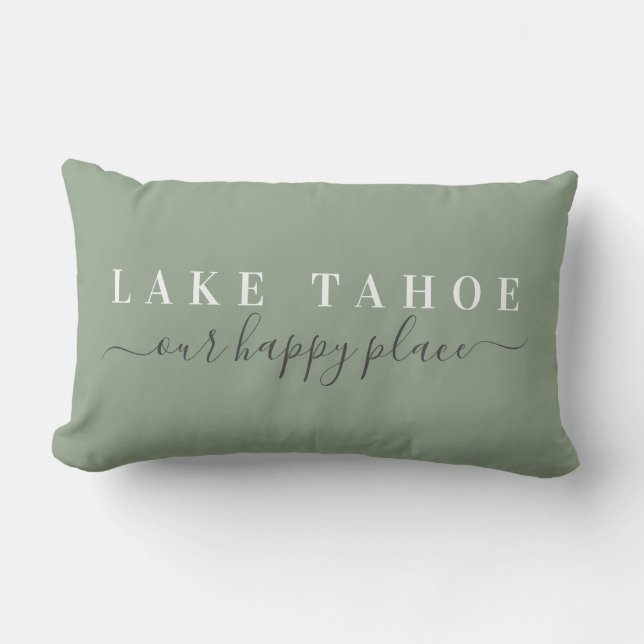 Rectangle Blue Lake Tahoe Happy Place Lumbar Coussin (Recto)