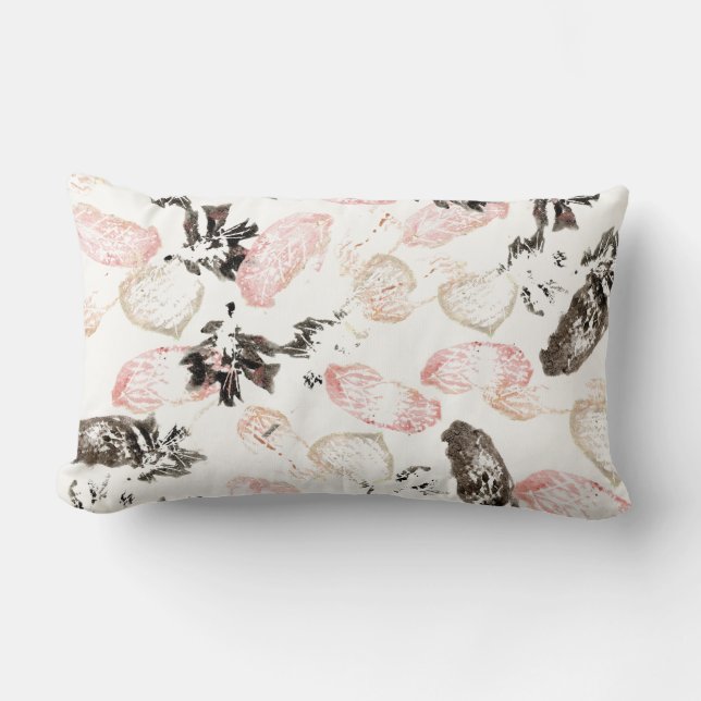 Rectangle Boho Feuilles et plumes Lumbar Coussin (Recto)