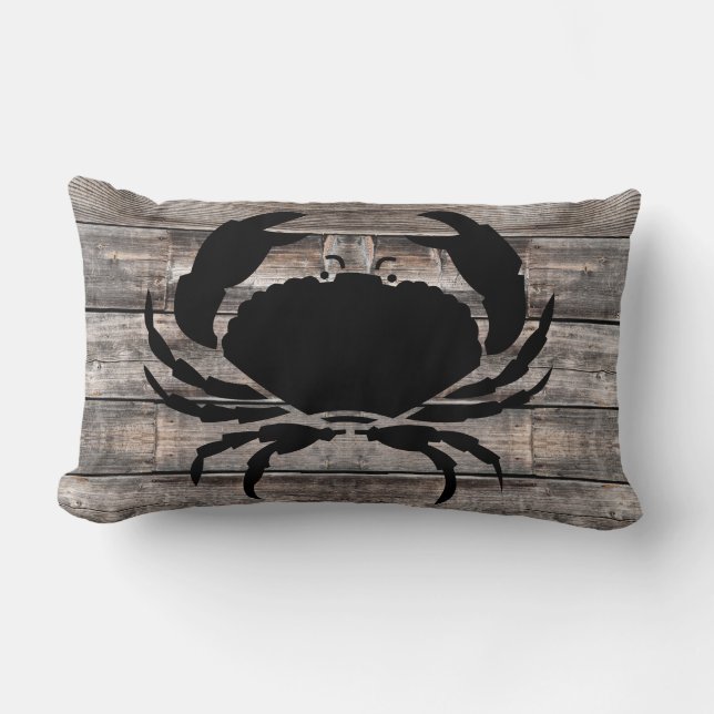 Rectangle bois rustique et CRAB nautique | Coussin Lumbar (Recto)