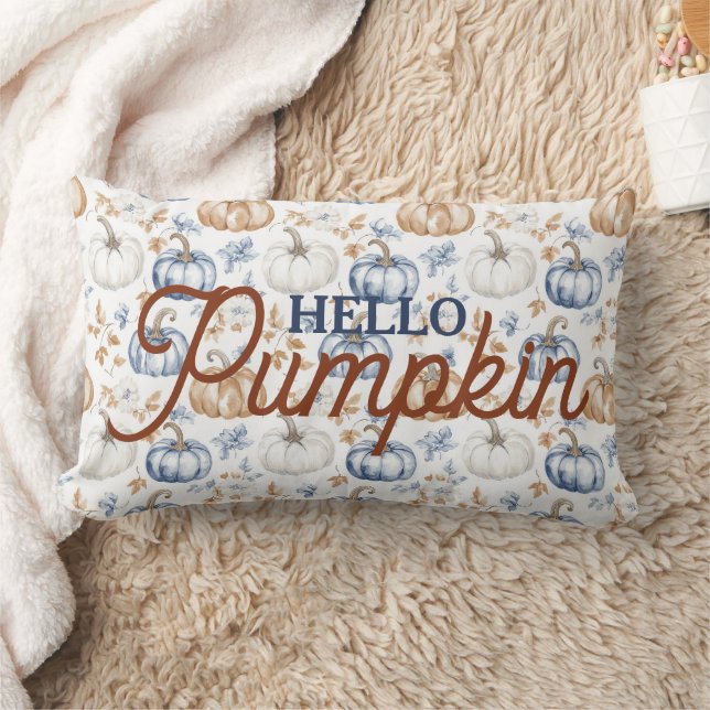 Rectangle Bonjour Citrouille Autumn Farmhouse Coussin (Couverture)