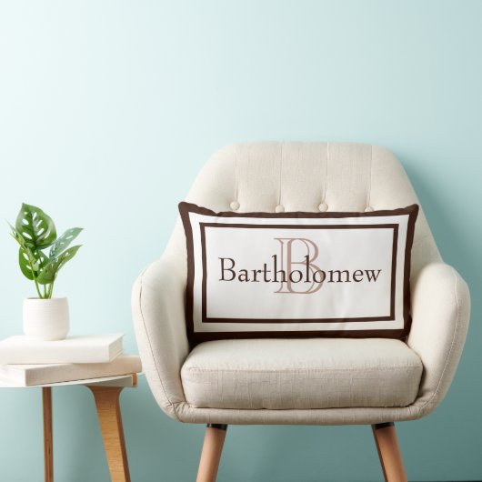 Rectangle Brown et blanc Nom de Monogramme Garde Coussin (Chaise)