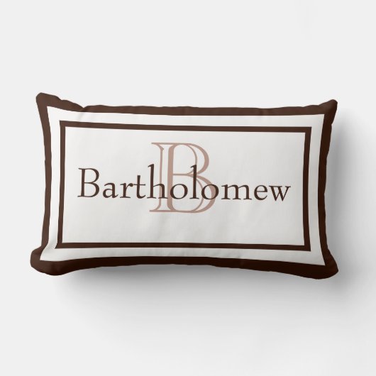 Rectangle Brown et blanc Nom de Monogramme Garde Coussin (Recto)