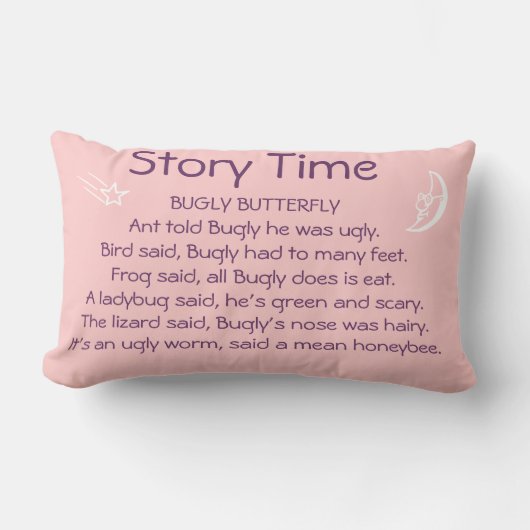Rectangle Bugly Butfly Story temps coussin rose (Recto)