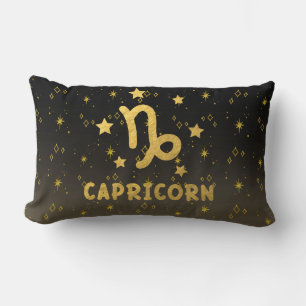 Rectangle Capricorn Zodiac noir et or Lumbar Coussin
