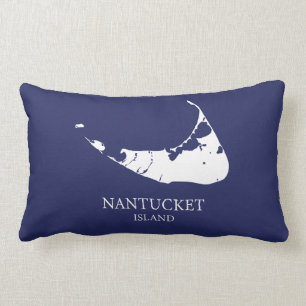 Rectangle Carte de l'île de Nantucket Coussin lombaire bleu