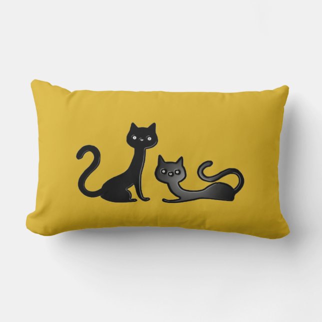 Rectangle Carton de Kittens noir II Lumbar Coussin (Recto)