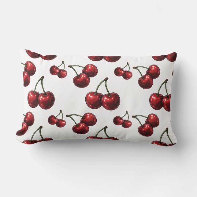 Rectangle Cerises Rouges Brillantes Coussin Glam Retro (Recto)