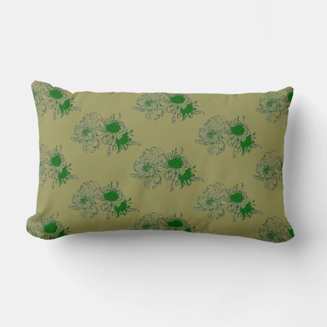 Rectangle « Chrysanthème Vert Harmonie – Coussin Floral Mini (Recto)