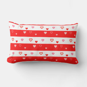 Rectangle Cœurs sur Coussin Lombaire à Rayures Rouges et Bla