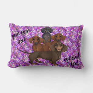 Rectangle Couleur d'eau violet Floral Dachshund Coussin