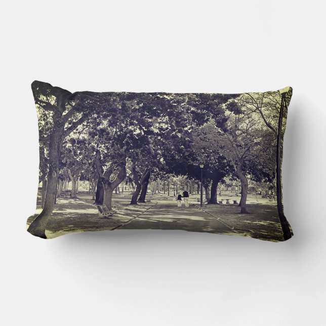 Rectangle Couple Amour Marchant Ensemble Coussin Rétro Oreil (Recto)