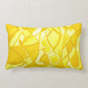 Rectangle Coussin abstrait jaune citron ensoleillé d'art