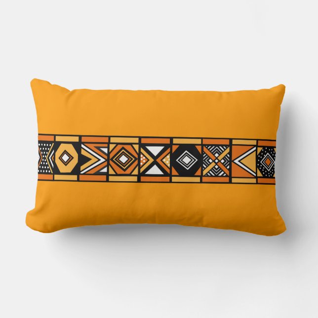Rectangle Coussin africain d'art de jaune orange (Recto)