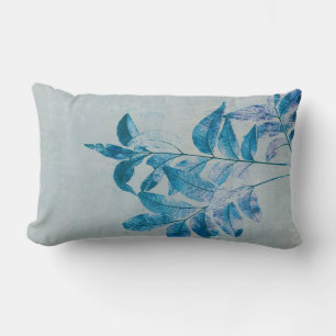 Rectangle coussin art original photo art feuilles en bleu
