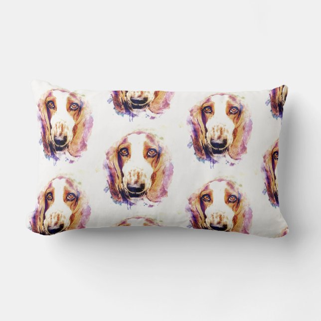 Rectangle Coussin avec visage de chien Basset Hound mignon (Recto)