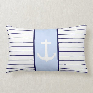 Rectangle Coussin blanc de capitaine rayures bleues d'Ancre