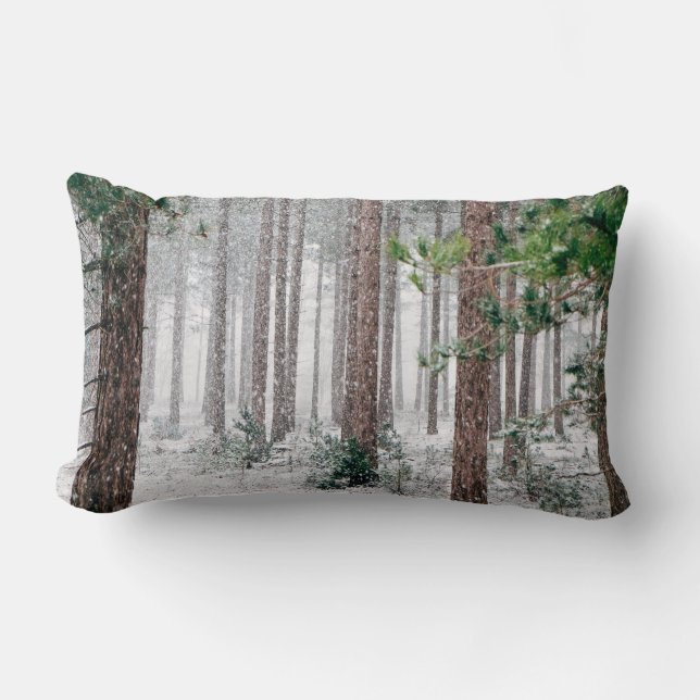 Rectangle Coussin blanc de neige de forêt de Noël (Recto)