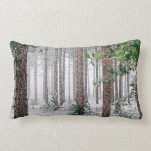 Rectangle Coussin blanc de neige de forêt de Noël