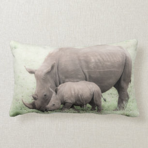Rectangle Coussin blanc de rhinocéros et de bébé