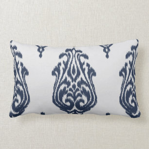 Rectangle Coussin bleu et blanc de damassé chic moderne
