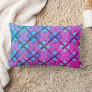 Rectangle Coussin - Carrés en bleu et rose