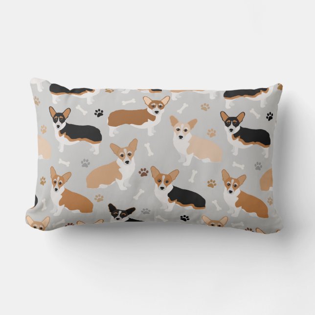 Rectangle Coussin Corgi Chig Paws et Bones Lumbar (Recto)