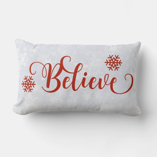 Rectangle Coussin Crois Flocon de Neige Rouge (Recto)