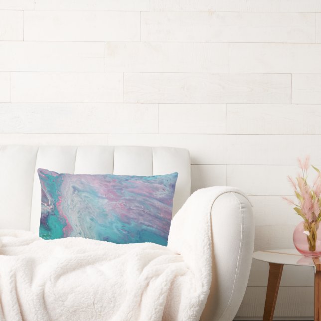Rectangle Coussin d'accents rose bleu Abstrait Fluid Art (Canapé)