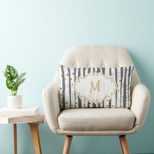 Rectangle Coussin de bouleau monogramme et lin
