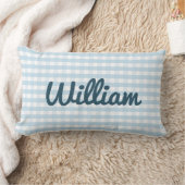 Rectangle Coussin de crèche bleu clair En vichy avec nom (Couverture)