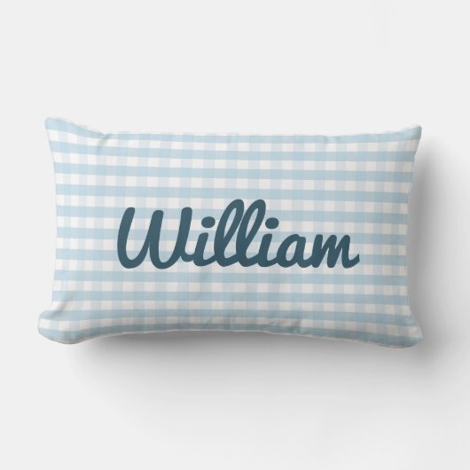 Rectangle Coussin de crèche bleu clair En vichy avec nom (Recto)