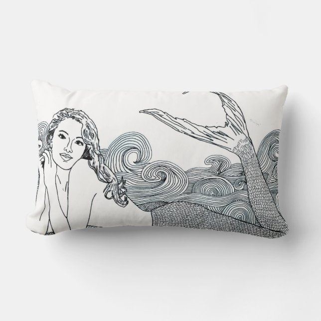 Rectangle Coussin de décor de concepteur de sirène "de vague (Recto)