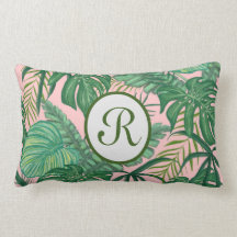 coussin de feuilles vertes et roses