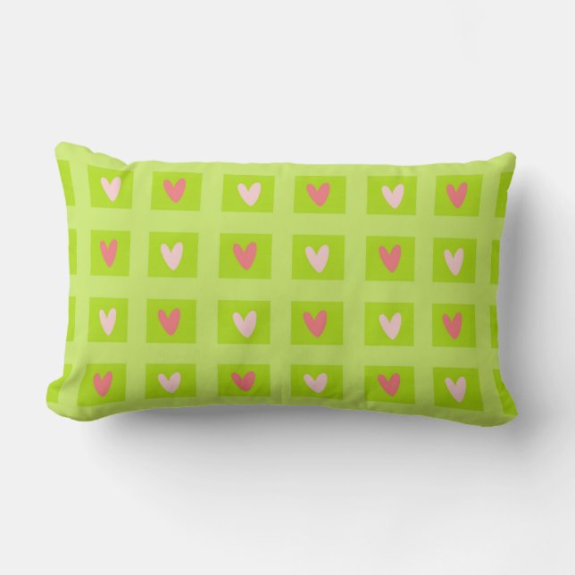 Rectangle Coussin de jet à motif à carreaux de cœurs roses é (Recto)