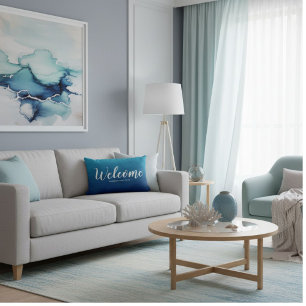 Rectangle Coussin de jet bleu marine bienvenue été