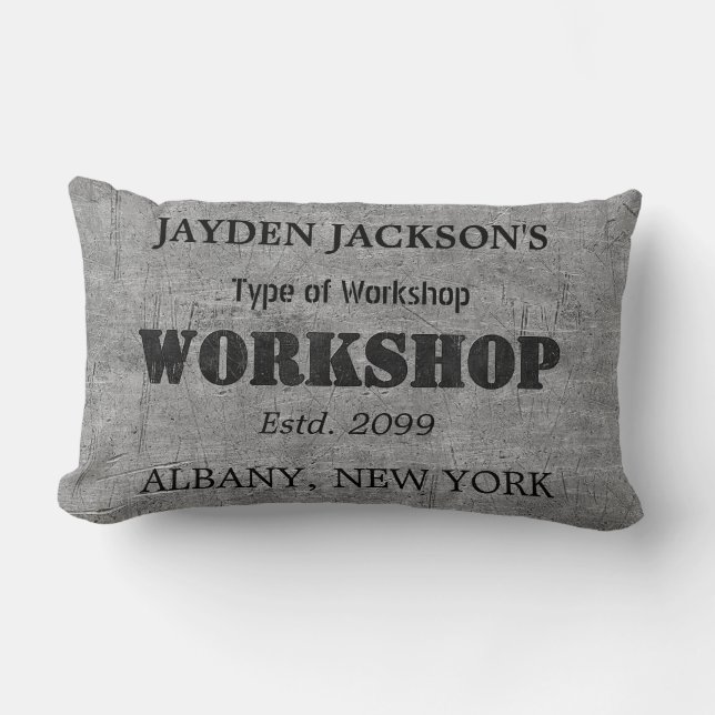 Rectangle Coussin de jet de l'atelier de l'homme à l'effet e (Recto)