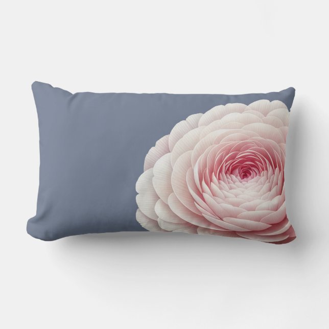 Rectangle Coussin de jet romantique bleu ardoise aux fleurs  (Recto)