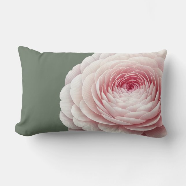 Rectangle Coussin de jet romantique vert sauge et floral ros (Recto)