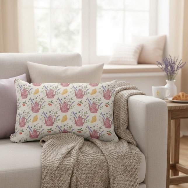 Rectangle Coussin de jeté doodle pour le thé fantaisiste (Créateur téléchargé)