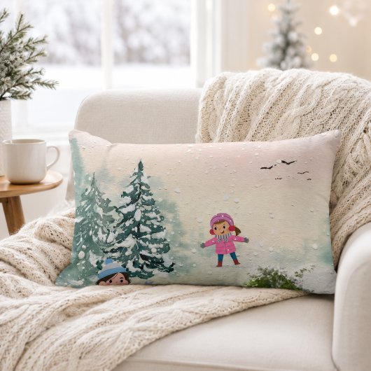 Rectangle Coussin de jetée pour journée enneigée d'hiver